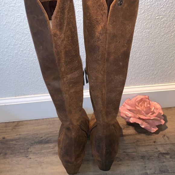 ZAPPA BROWN LEATHER DISTRESSED WEDGE TALL BOOT - Picture 5 of 9